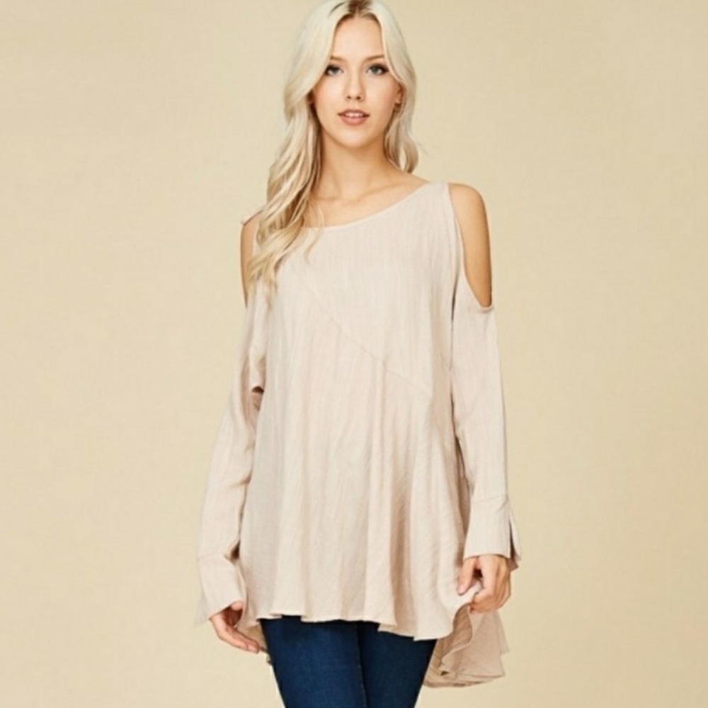 Crescent Light Beige Cold Shoulder Tunic